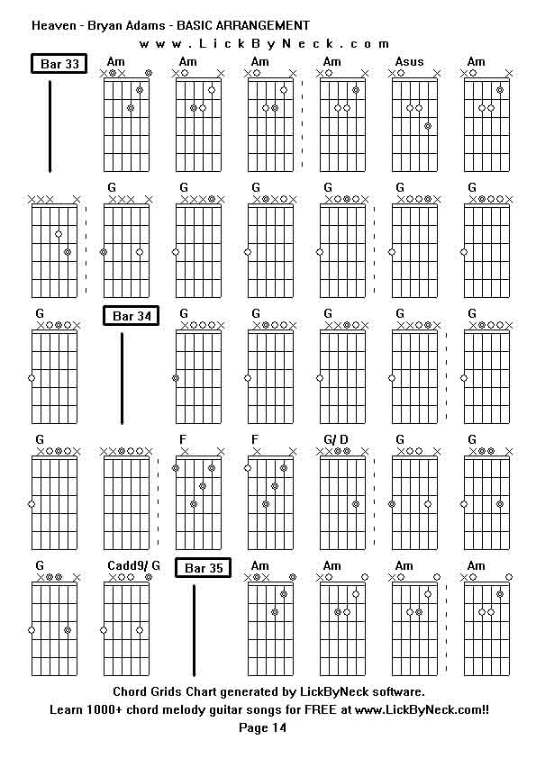 Chord Grids Chart of chord melody fingerstyle guitar song-Heaven - Bryan Adams - BASIC ARRANGEMENT,generated by LickByNeck software.